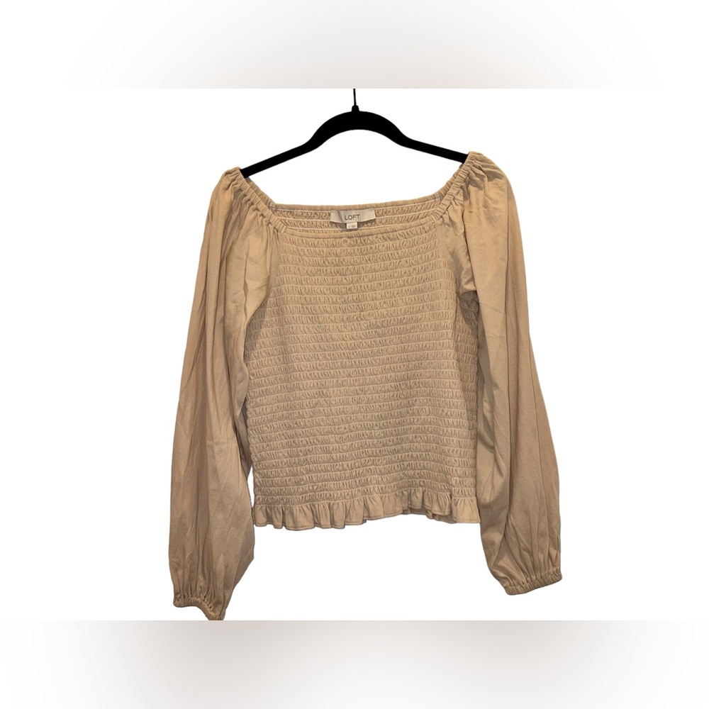 Loft - Tan Long Sleeve Smocked Top - Small